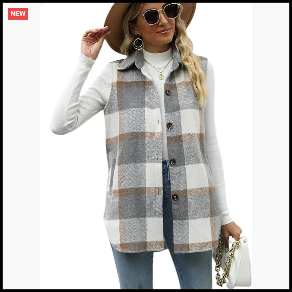Plaid Flannel Shacket Vest Sleeveless Relaxed Fit Casual Chic Outerwear